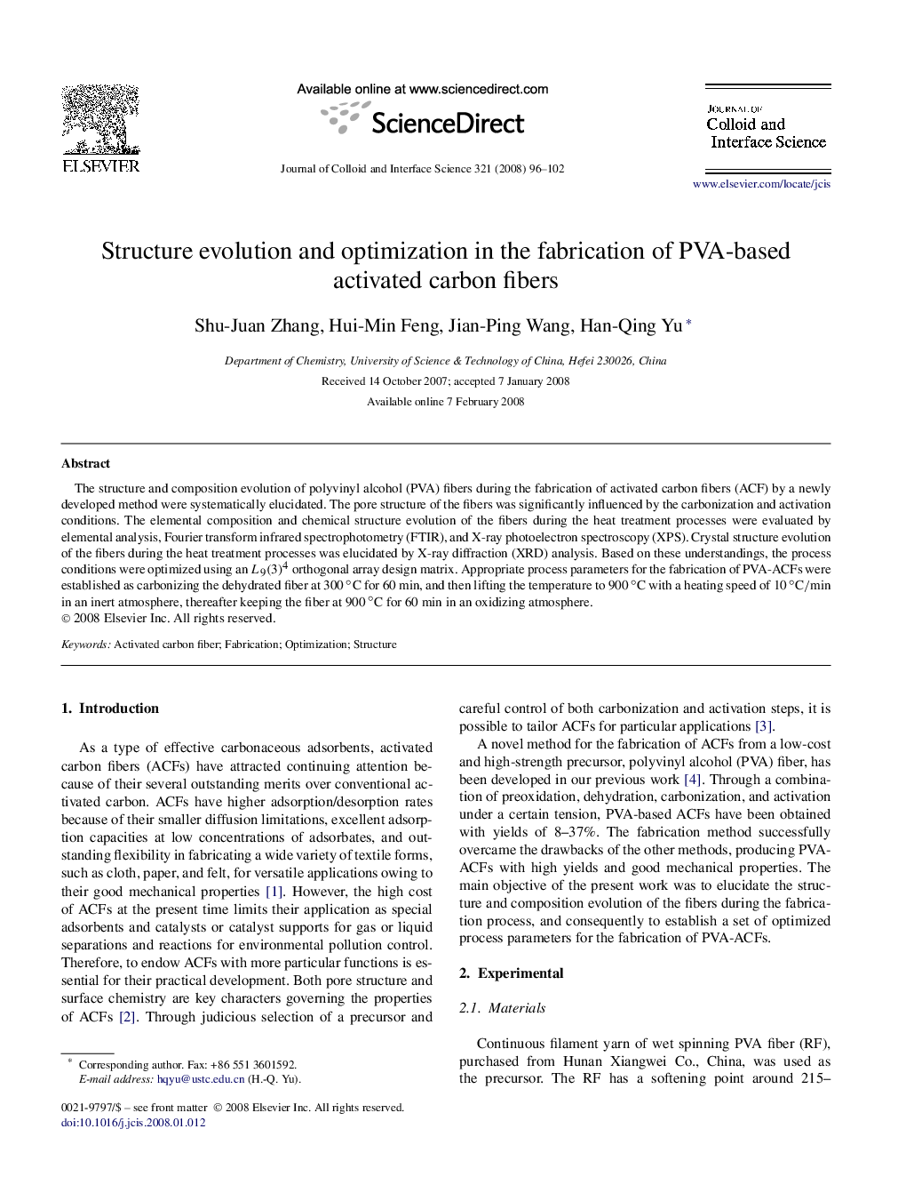 Structure evolution and optimization in the fabrication of PVA-based activated carbon fibers