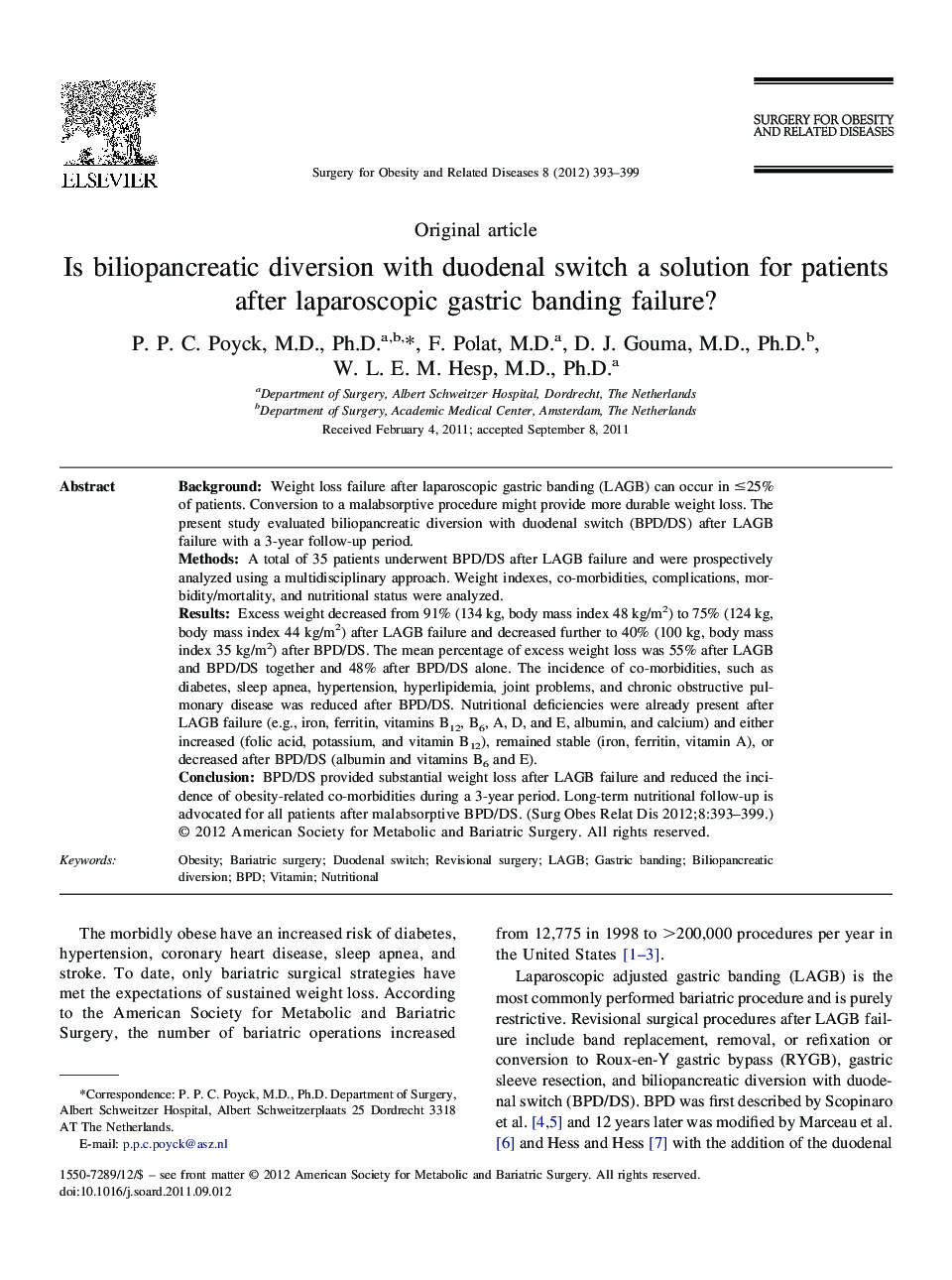 Is biliopancreatic diversion with duodenal switch a solution for patients after laparoscopic gastric banding failure?