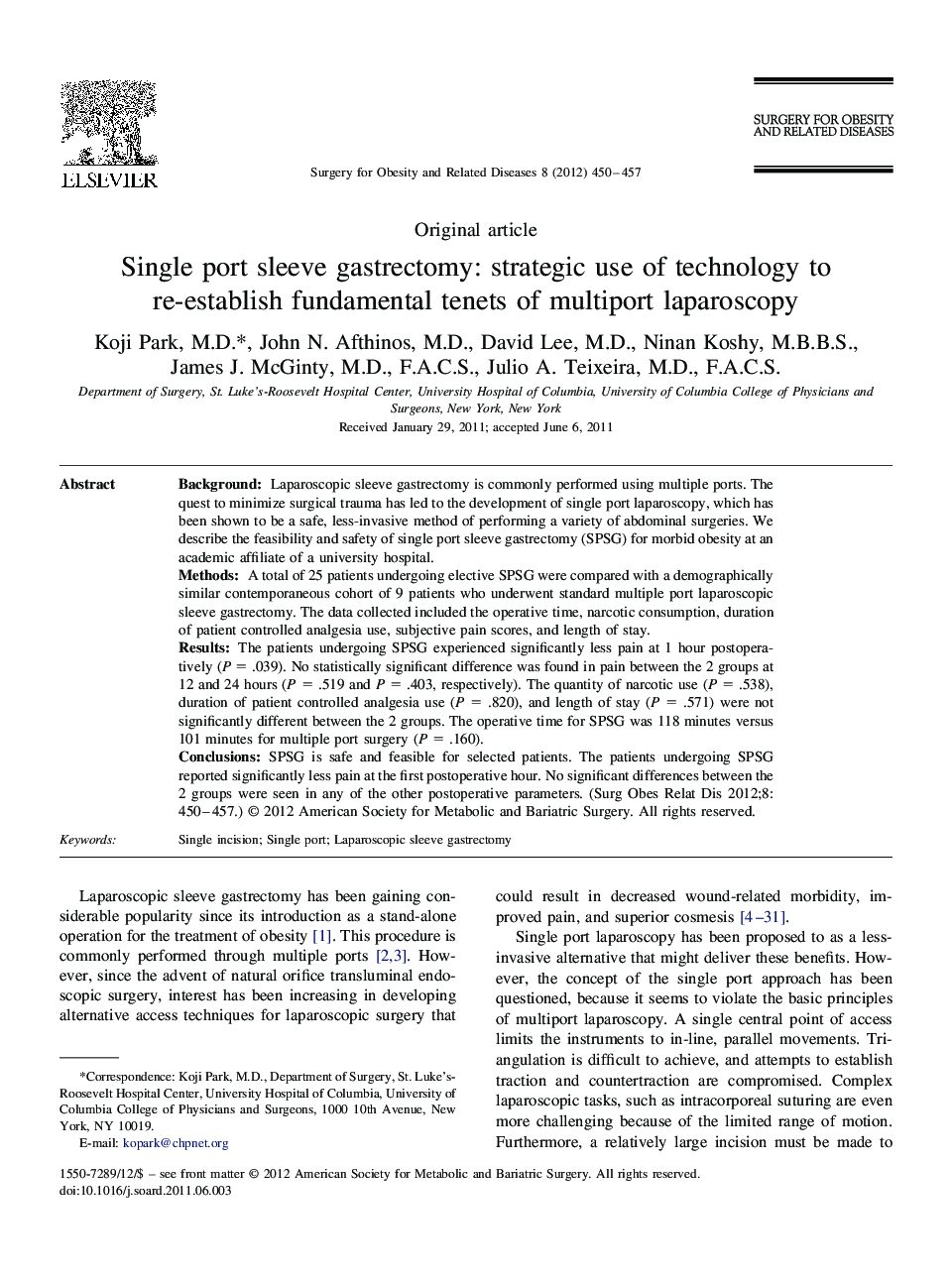 Single port sleeve gastrectomy: strategic use of technology to re-establish fundamental tenets of multiport laparoscopy