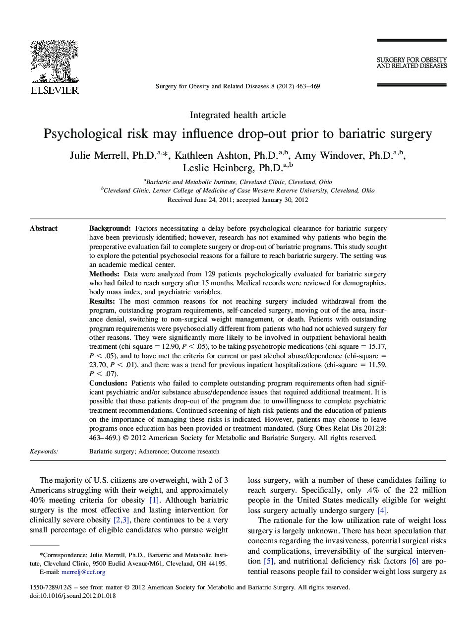 Psychological risk may influence drop-out prior to bariatric surgery