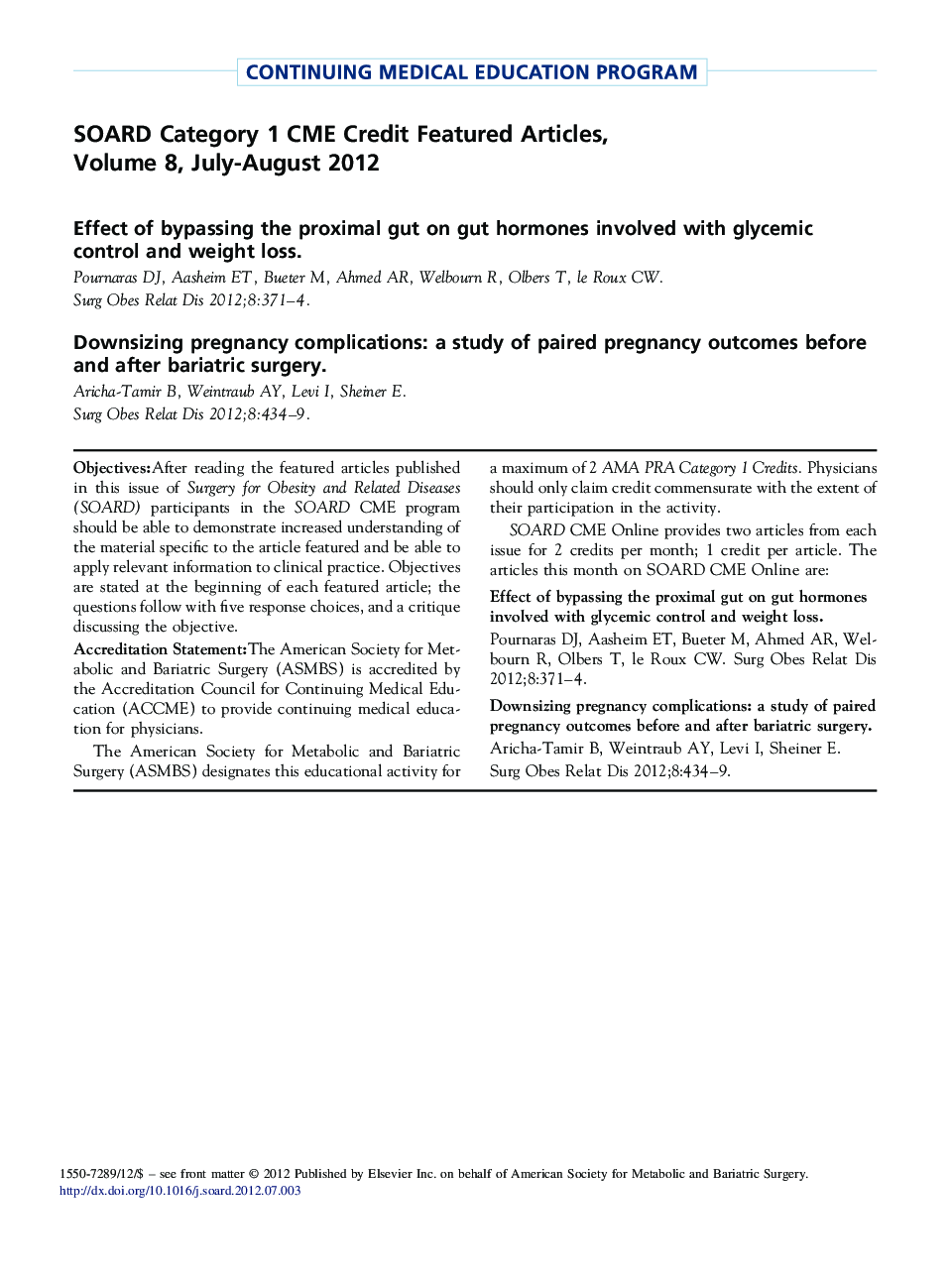 عکس صفحه اول مقاله: SOARD Category 1 CME Credit Featured Articles, Volume 8, July-August 2012 SOARD Category 1 CME Credit Featured Articles, Volume 8, July-August 2012