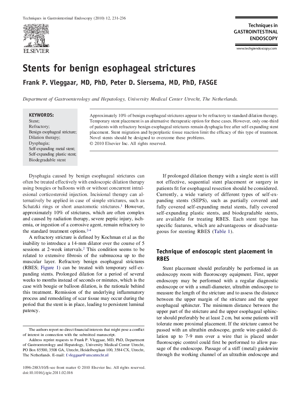 Stents for benign esophageal strictures