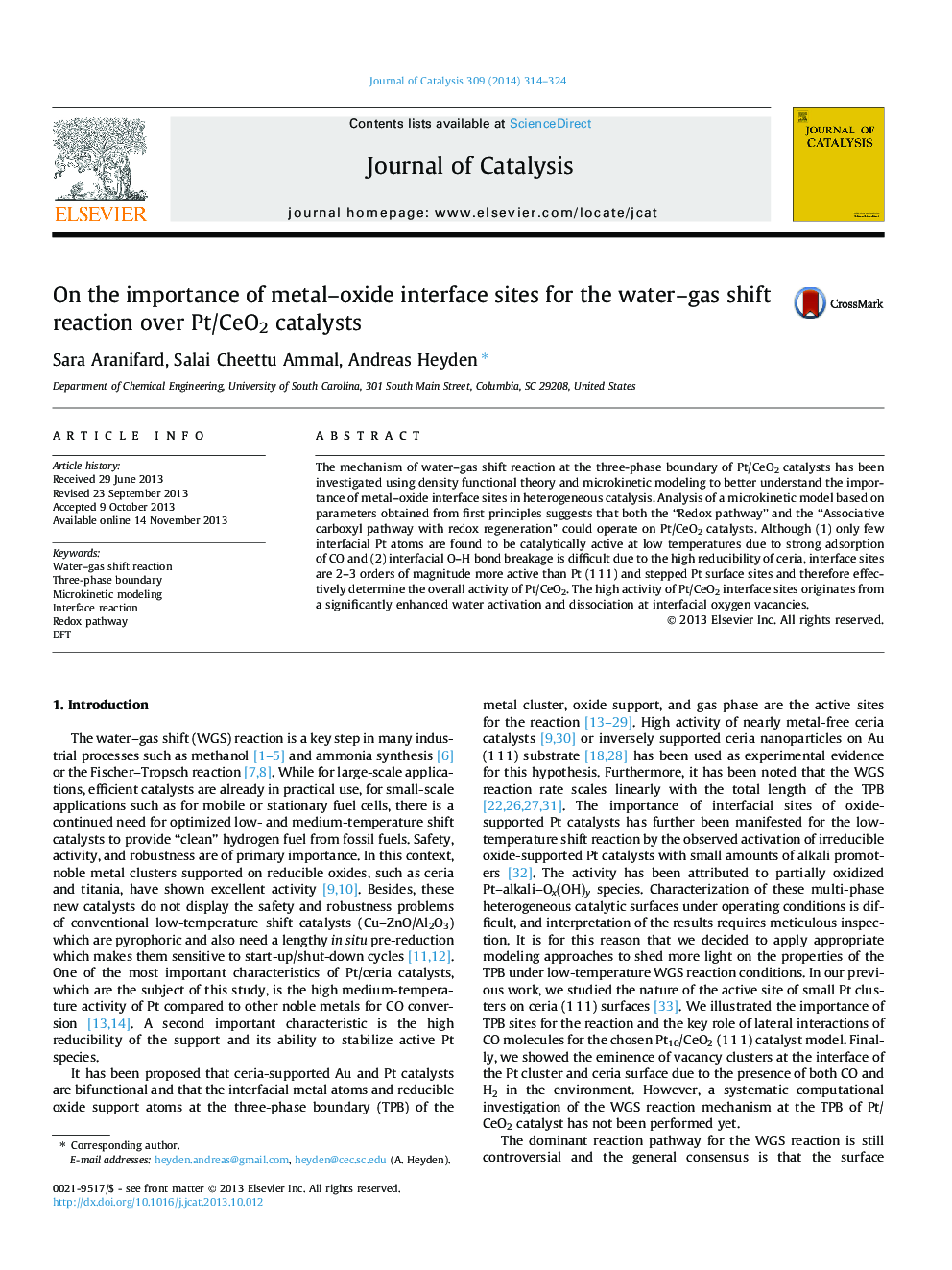 عکس صفحه اول مقاله: On the importance of metal–oxide interface sites for the water–gas shift reaction over Pt/CeO2 catalysts On the importance of metal–oxide interface sites for the water–gas shift reaction over Pt/CeO2 catalysts