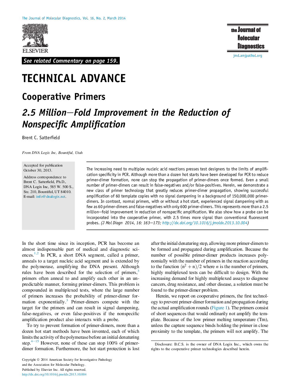 Technical advanceCooperative Primers: 2.5 Million-Fold Improvement in the Reduction of Nonspecific Amplification