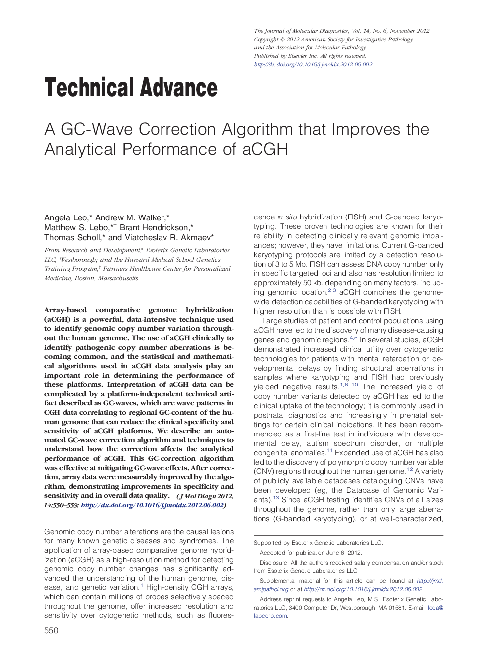 Technical advanceA GC-Wave Correction Algorithm that Improves the Analytical Performance of aCGH