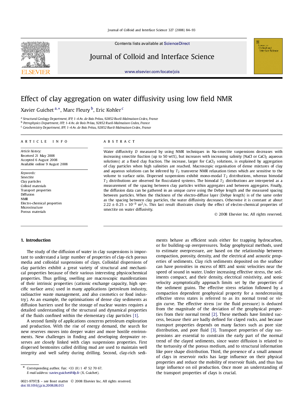 Effect of clay aggregation on water diffusivity using low field NMR