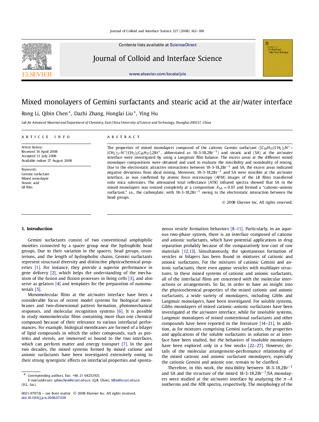 Mixed monolayers of Gemini surfactants and stearic acid at the air/water interface