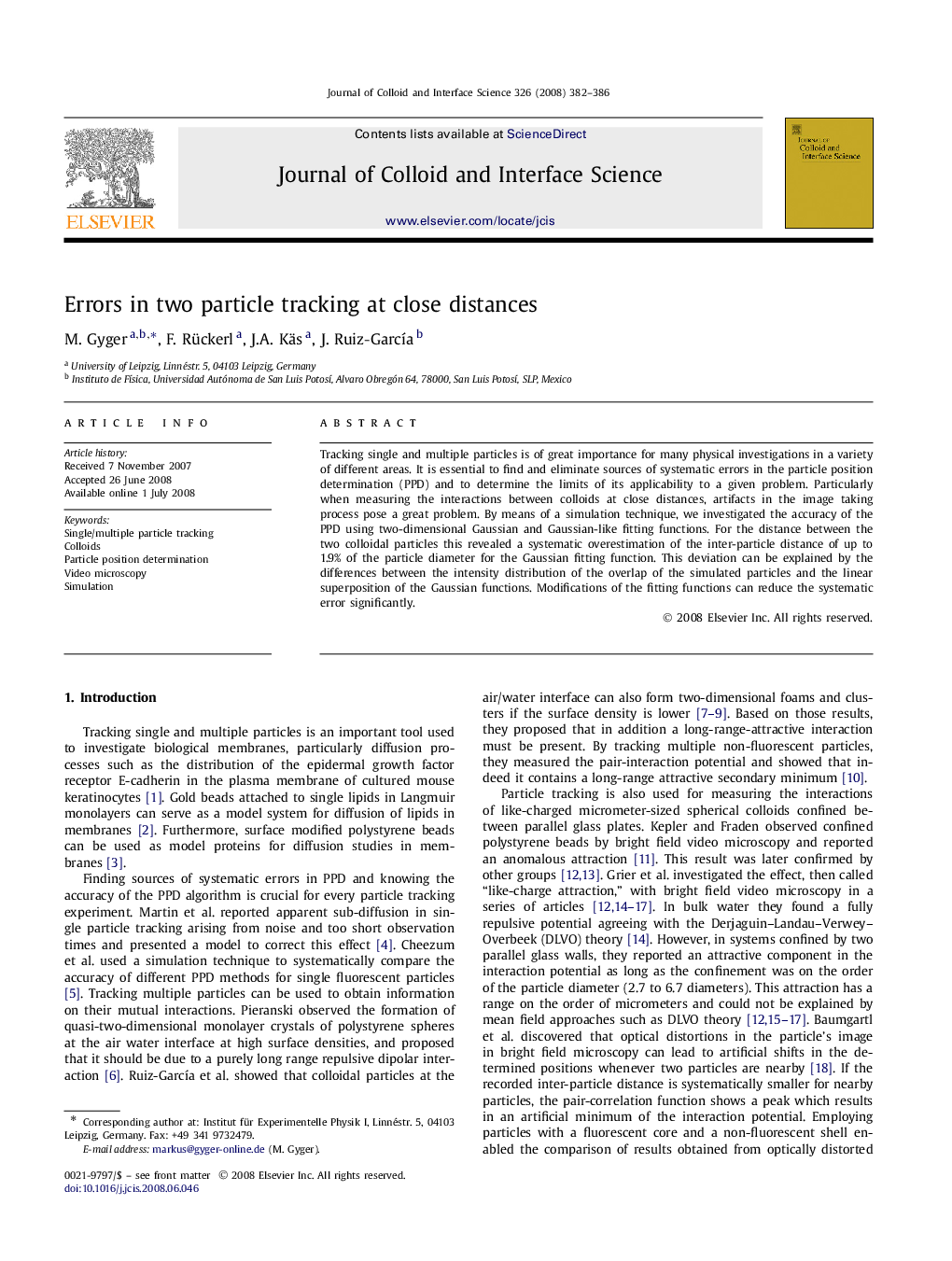 Errors in two particle tracking at close distances