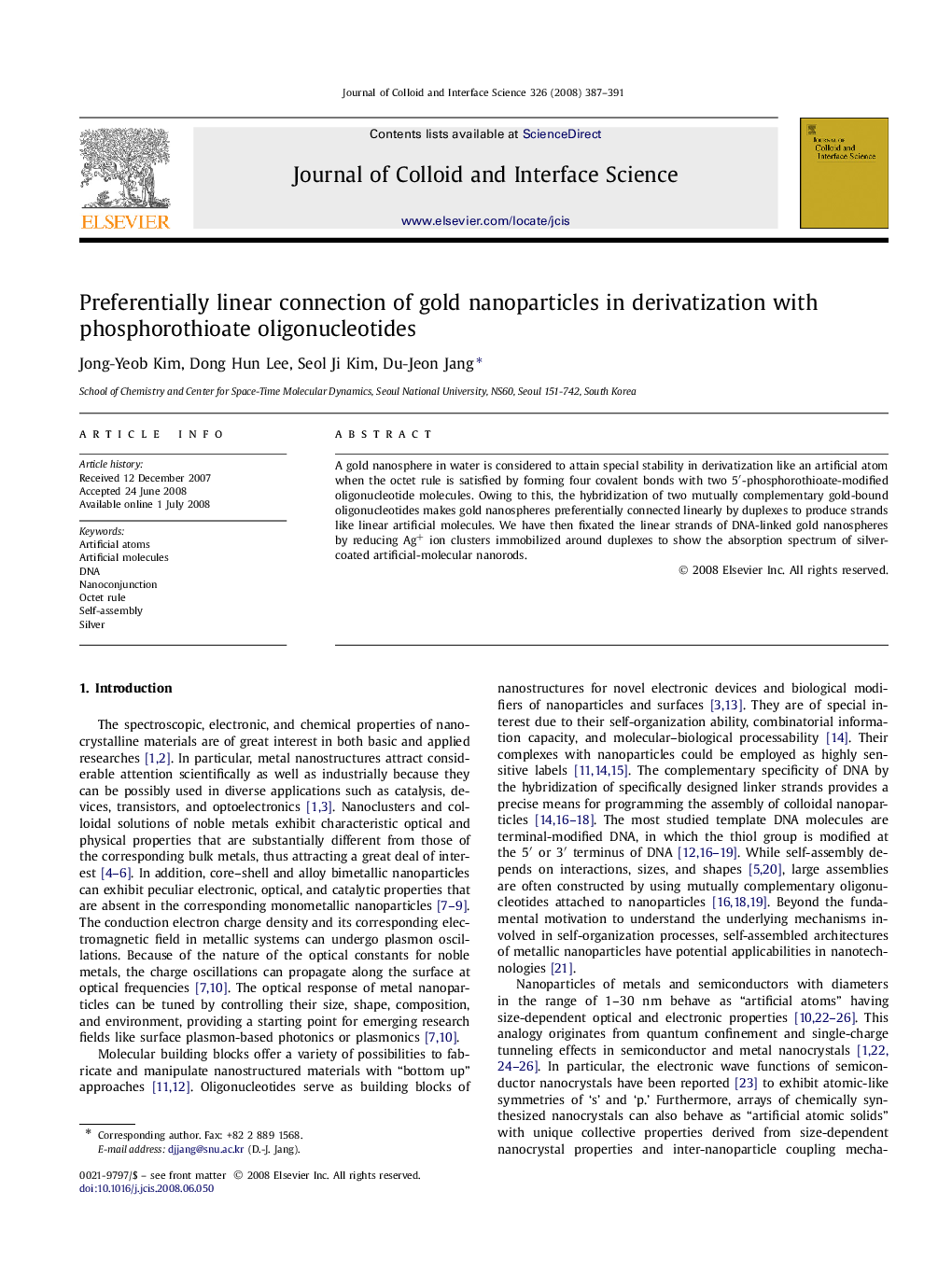 Preferentially linear connection of gold nanoparticles in derivatization with phosphorothioate oligonucleotides