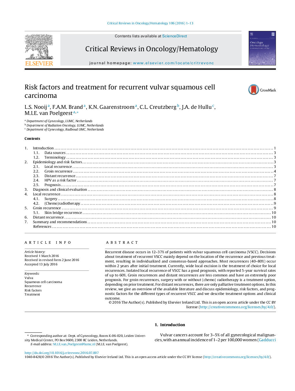 Risk factors and treatment for recurrent vulvar squamous cell carcinoma