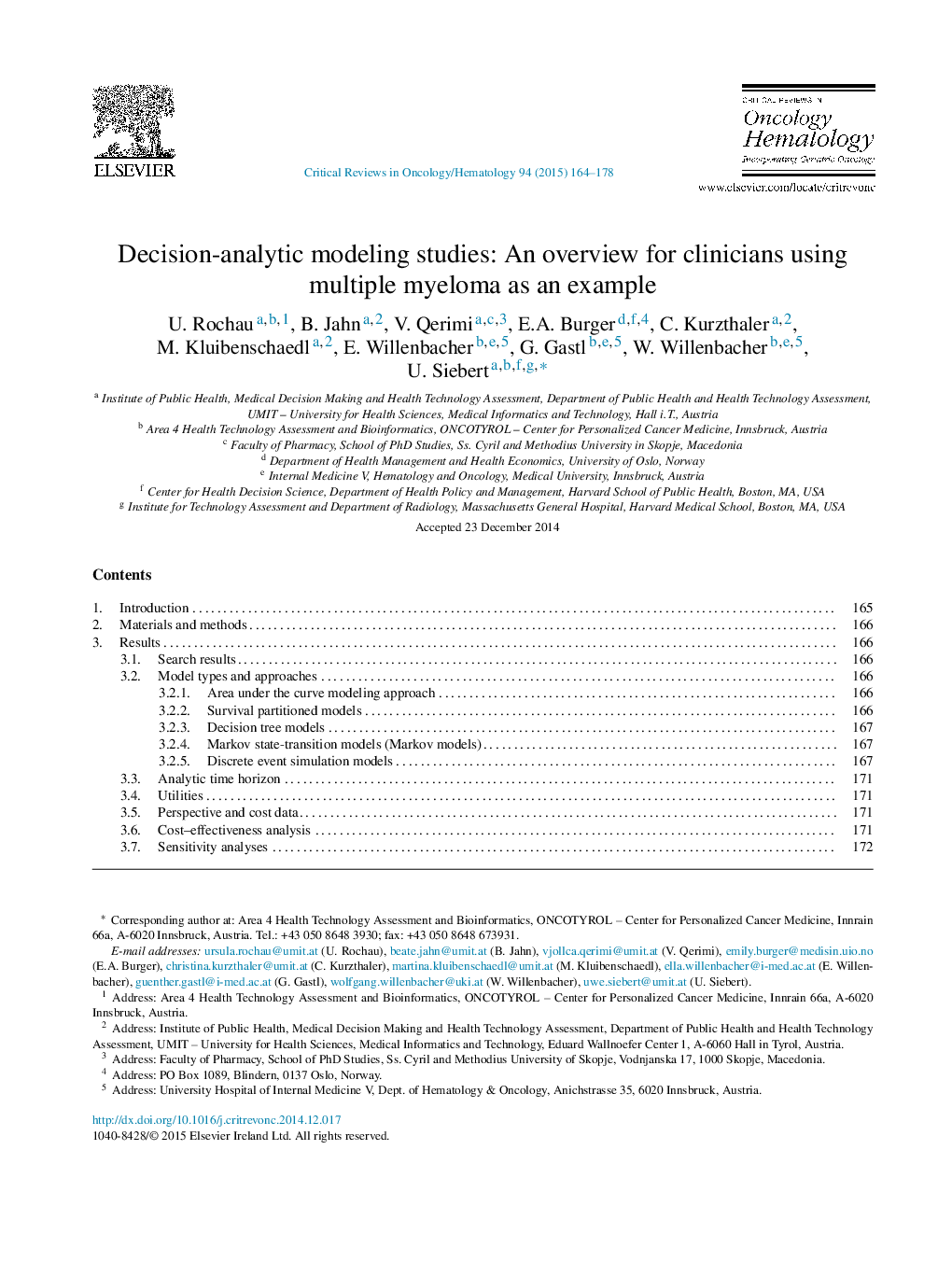 مطالعات مدل سازی تحلیلی تصمیم گیری: یک مرور کلی برای پزشکان با استفاده از چندین میلوما به عنوان مثال 