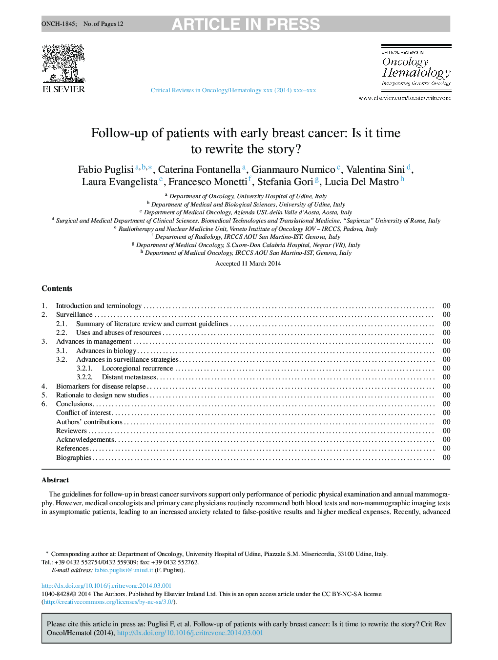 Follow-up of patients with early breast cancer: Is it time to rewrite the story?