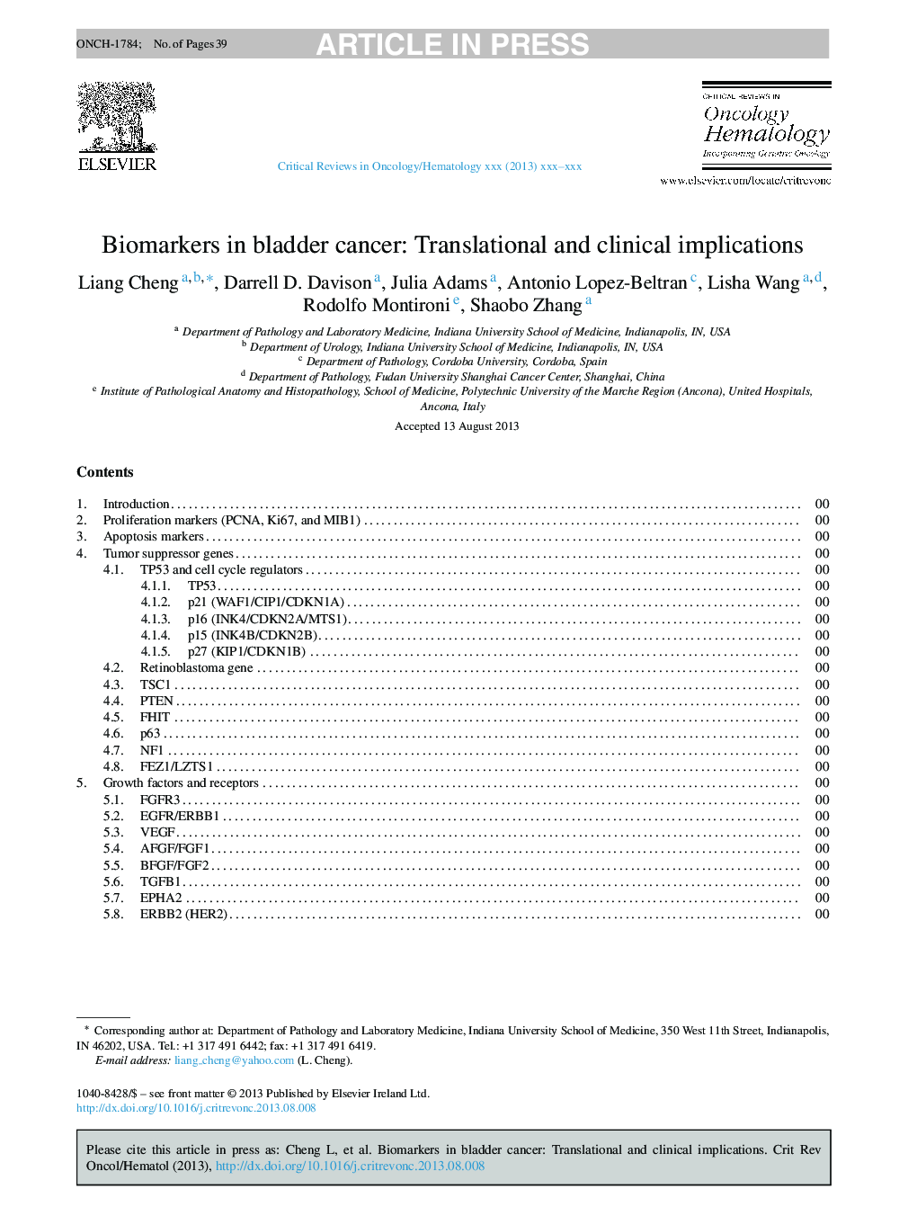 Biomarkers in bladder cancer: Translational and clinical implications