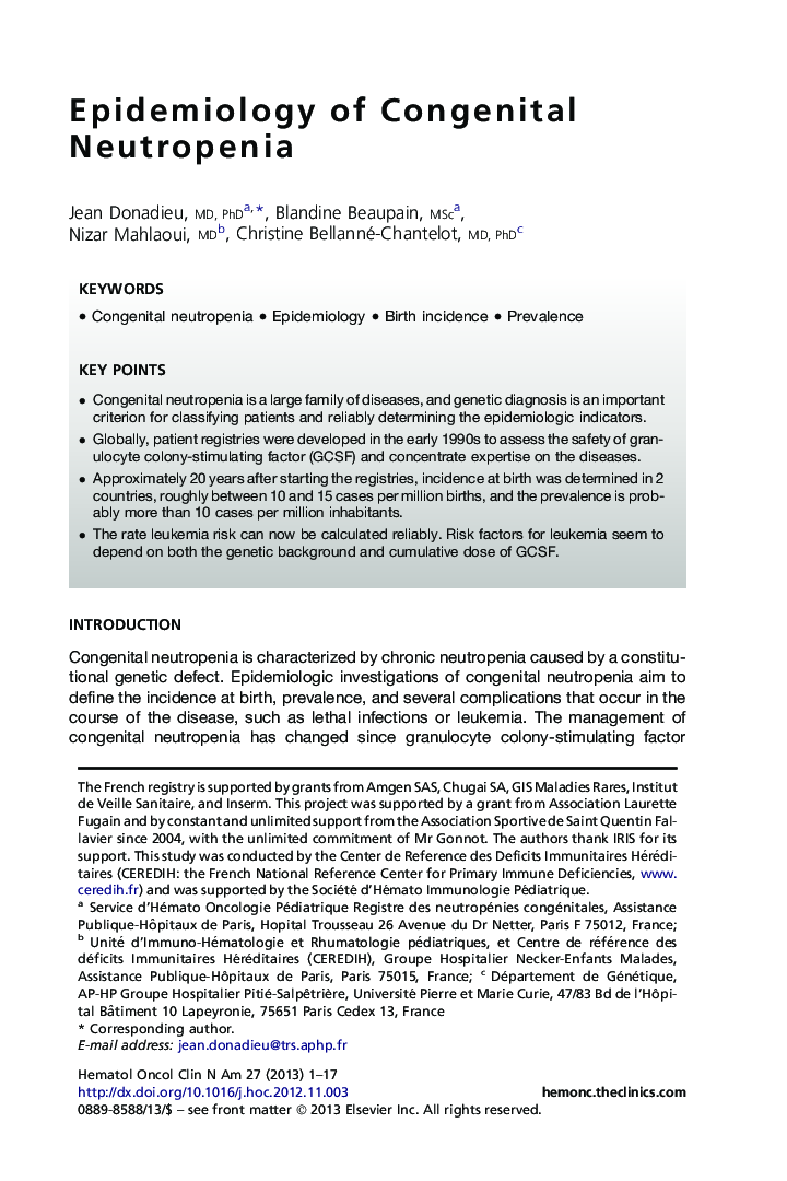 Epidemiology of Congenital Neutropenia