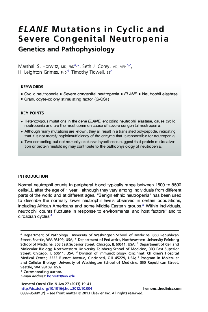 ELANE Mutations in Cyclic and Severe Congenital Neutropenia