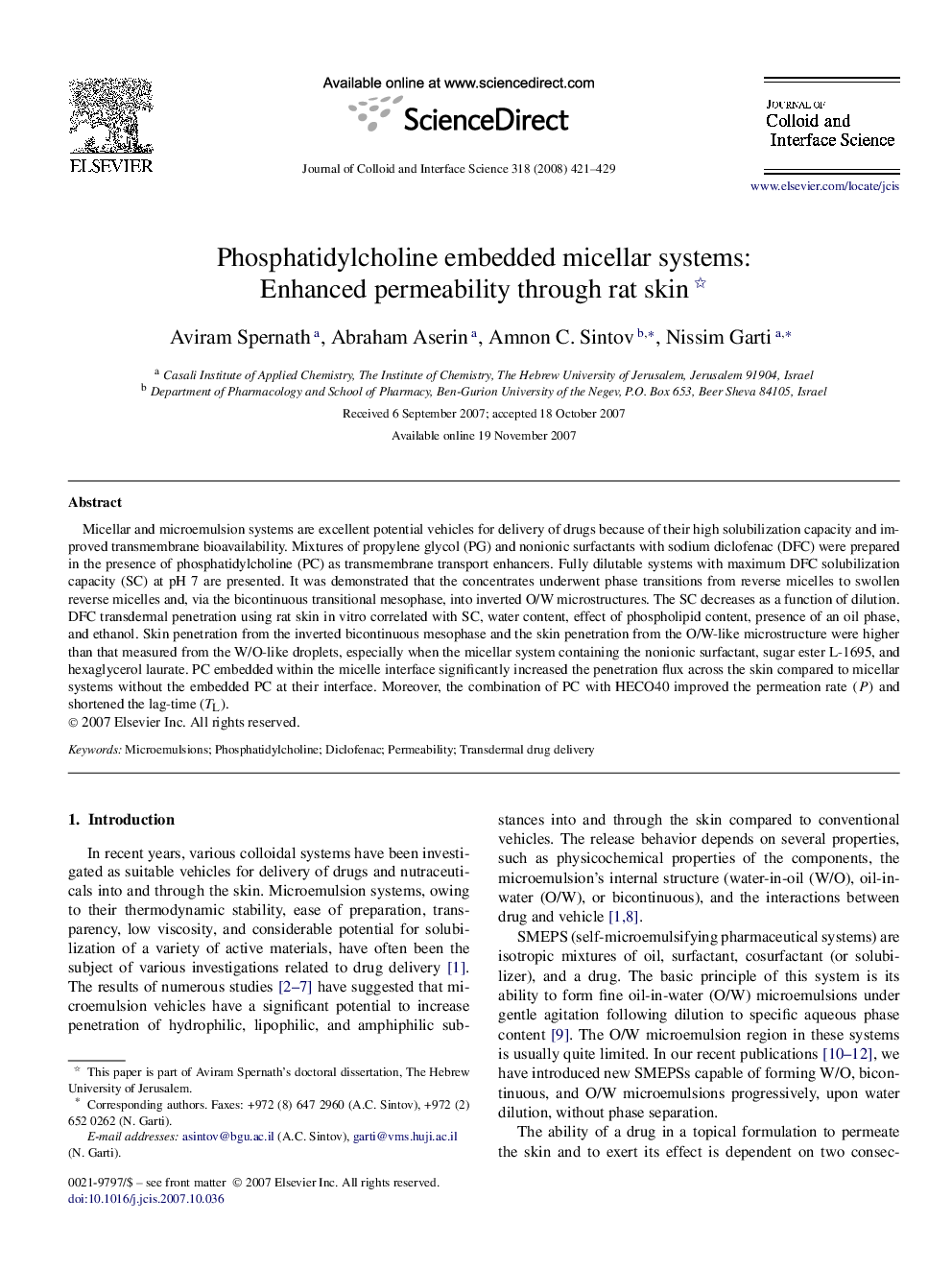 Phosphatidylcholine embedded micellar systems: Enhanced permeability through rat skin 