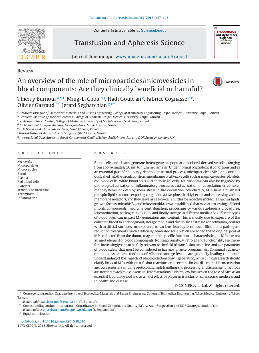 An overview of the role of microparticles/microvesicles in blood components: Are they clinically beneficial or harmful?