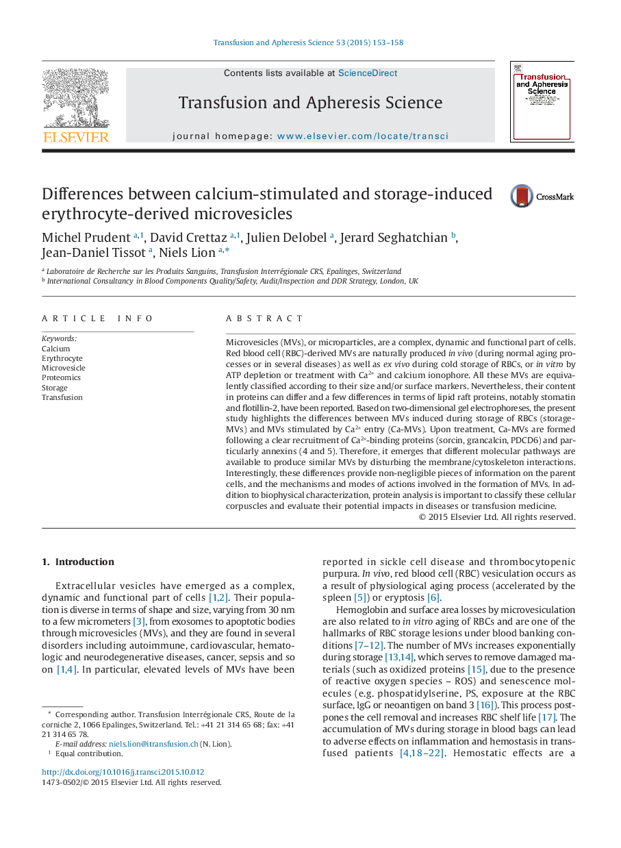 Differences between calcium-stimulated and storage-induced erythrocyte-derived microvesicles