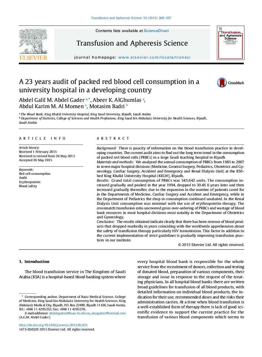 A 23 years audit of packed red blood cell consumption in a university hospital in a developing country