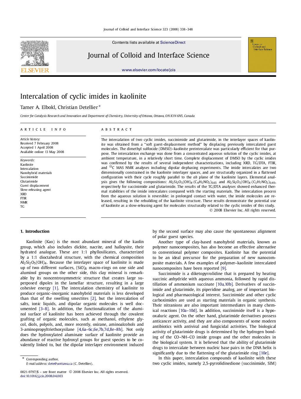 Intercalation of cyclic imides in kaolinite