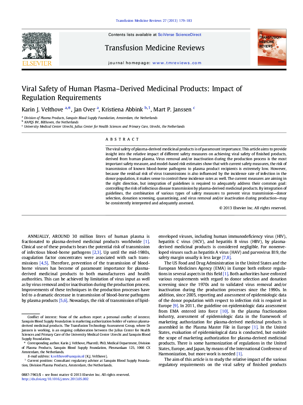 Viral Safety of Human Plasma-Derived Medicinal Products: Impact of Regulation Requirements