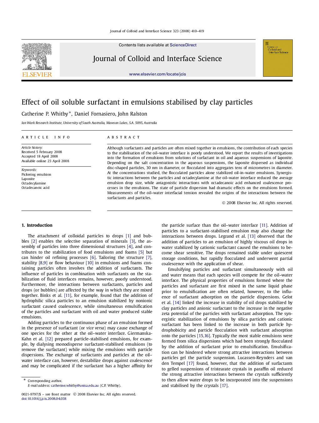 Effect of oil soluble surfactant in emulsions stabilised by clay particles