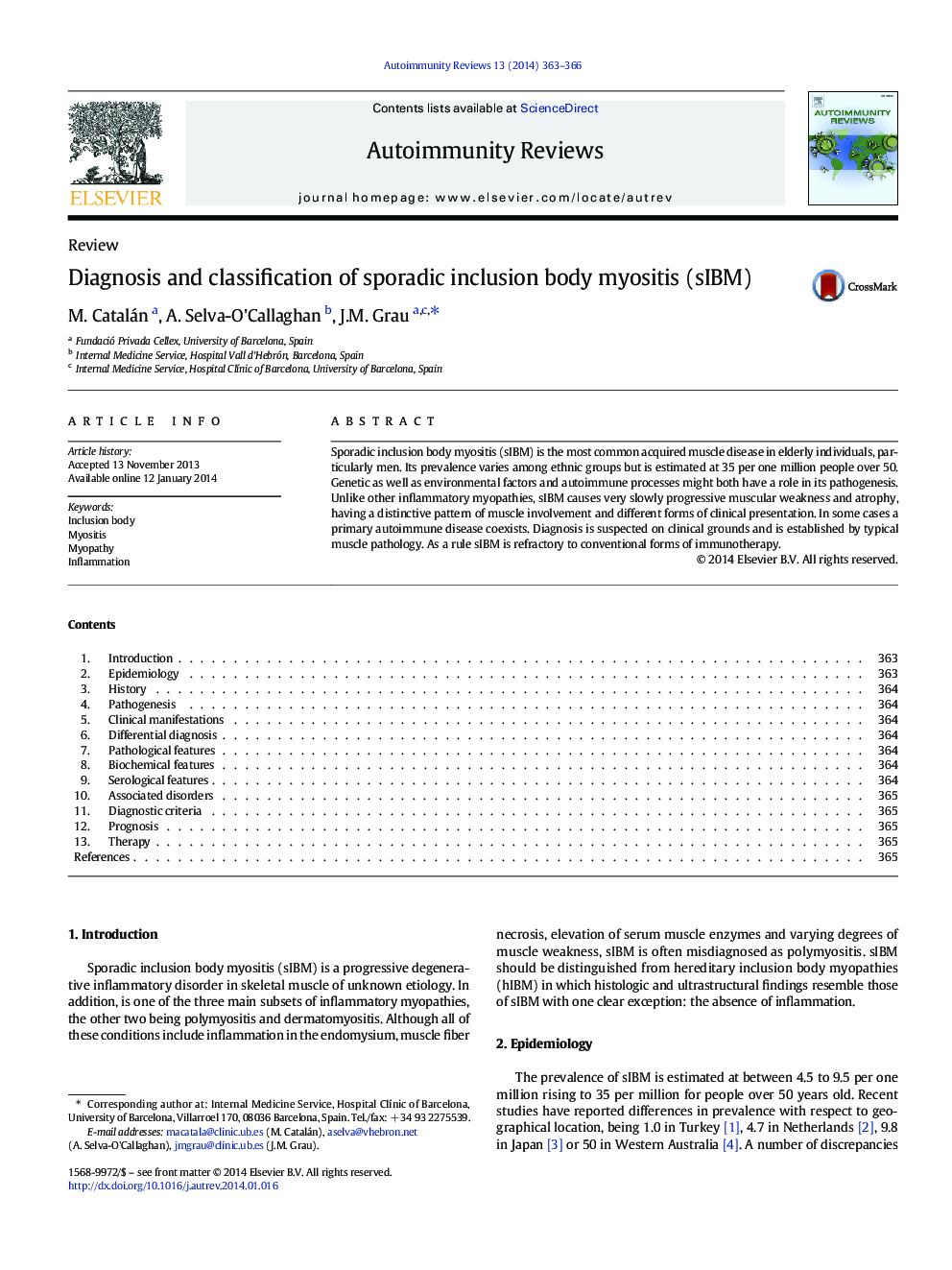 Diagnosis and classification of sporadic inclusion body myositis (sIBM)