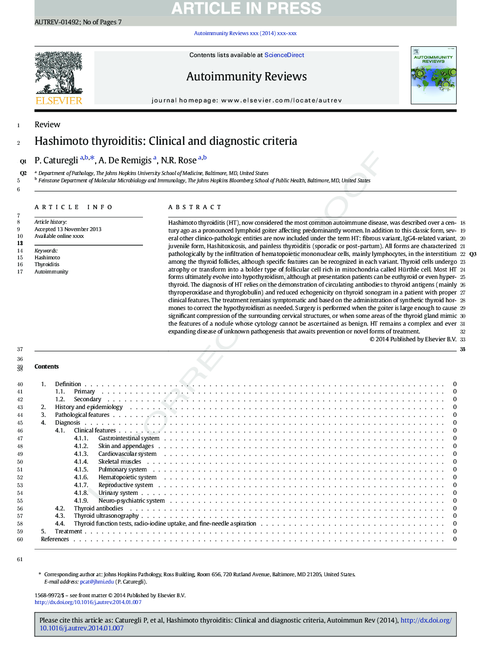 Hashimoto thyroiditis: Clinical and diagnostic criteria