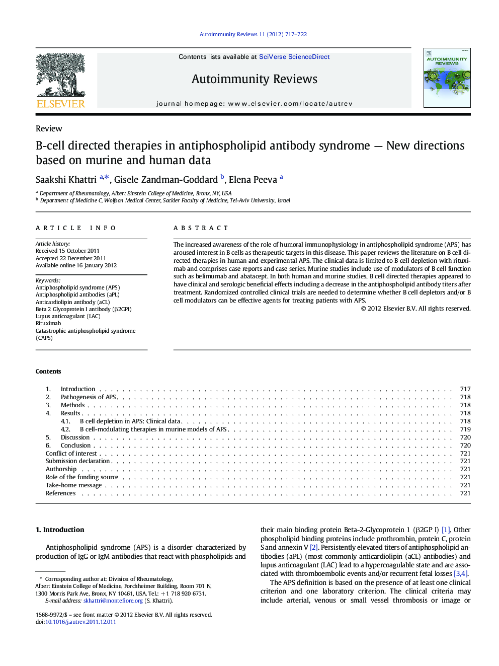 B-cell directed therapies in antiphospholipid antibody syndrome - New directions based on murine and human data