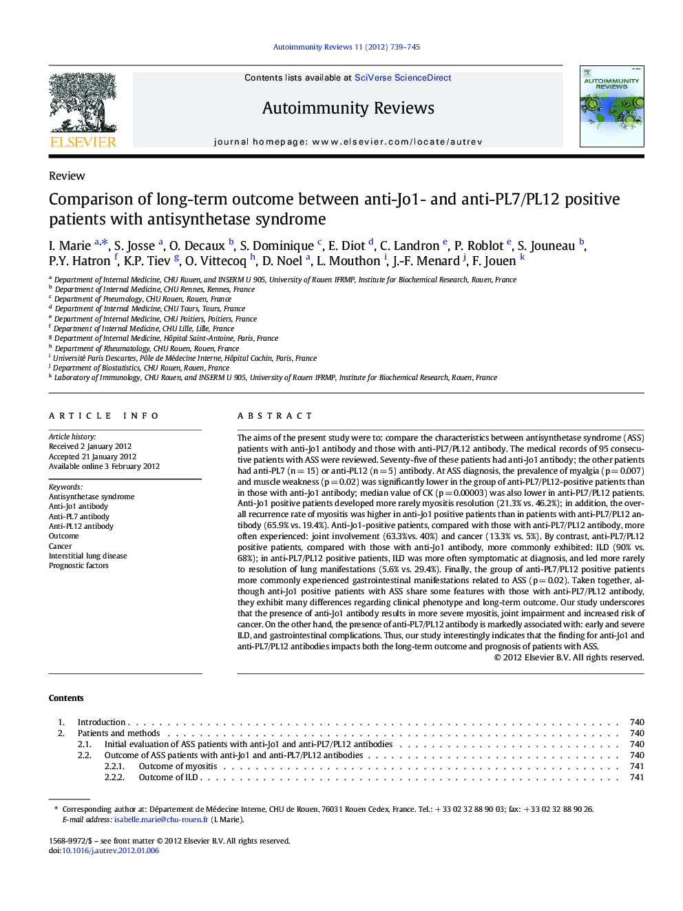 Comparison of long-term outcome between anti-Jo1- and anti-PL7/PL12 positive patients with antisynthetase syndrome