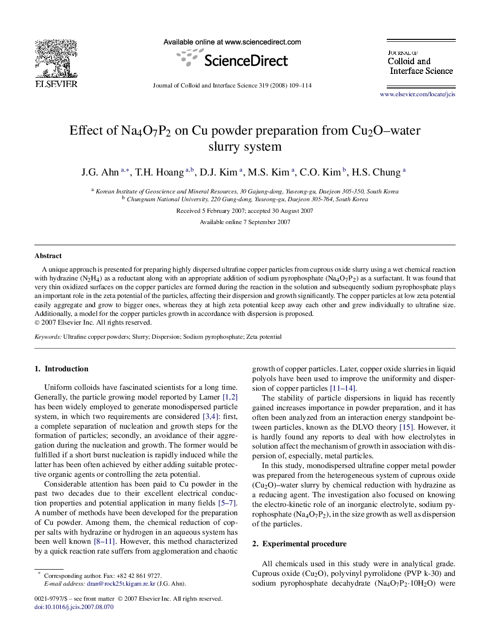 Effect of Na4O7P2 on Cu powder preparation from Cu2O–water slurry system