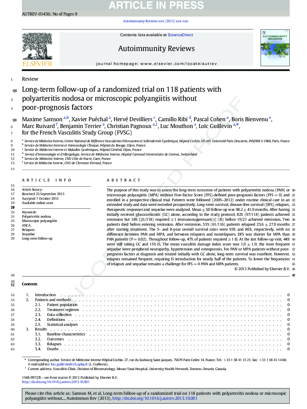 Long-term follow-up of a randomized trial on 118 patients with polyarteritis nodosa or microscopic polyangiitis without poor-prognosis factors