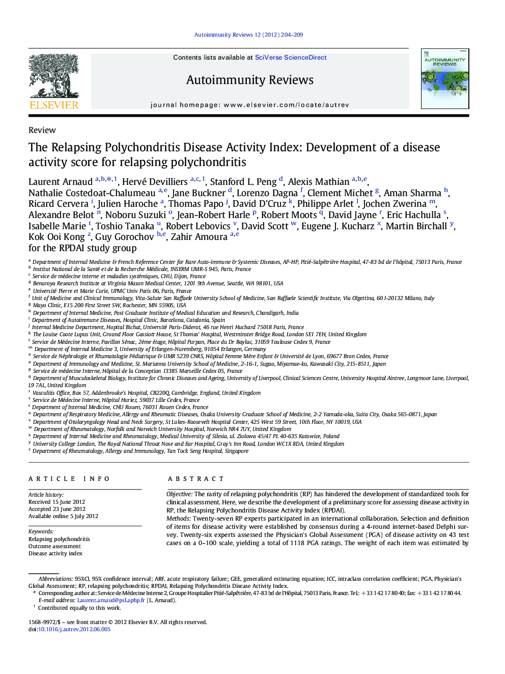 The Relapsing Polychondritis Disease Activity Index: Development of a disease activity score for relapsing polychondritis