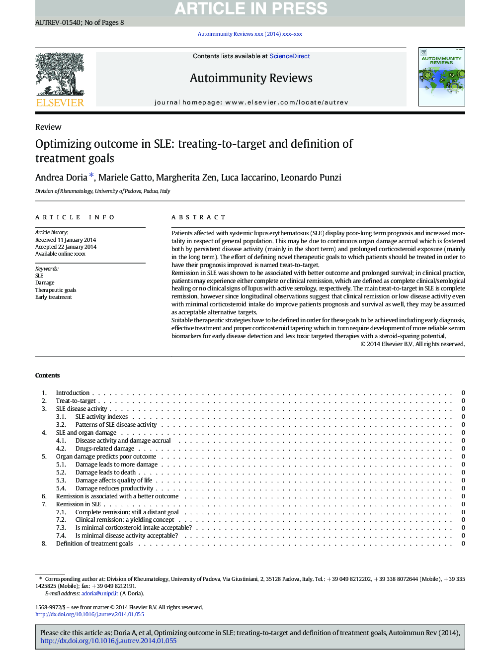 Optimizing outcome in SLE: treating-to-target and definition of treatment goals