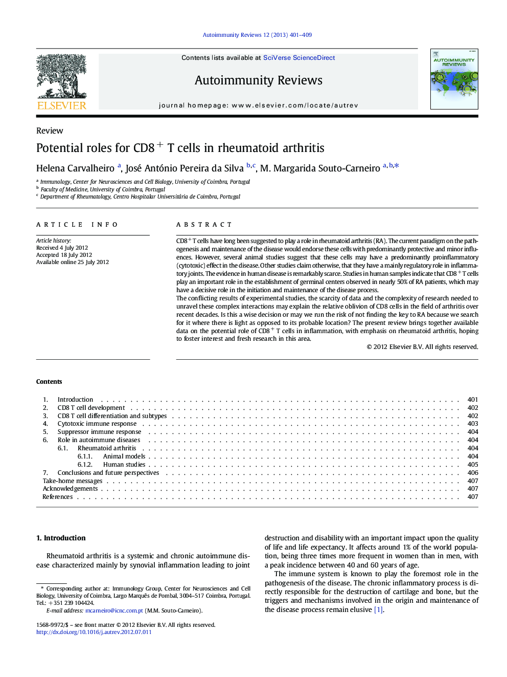 Potential roles for CD8+ T cells in rheumatoid arthritis