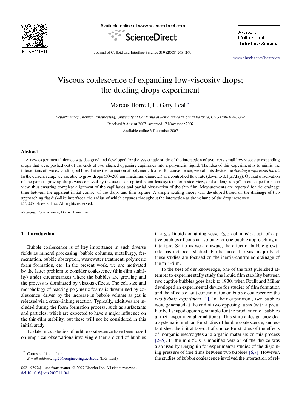 Viscous coalescence of expanding low-viscosity drops; the dueling drops experiment
