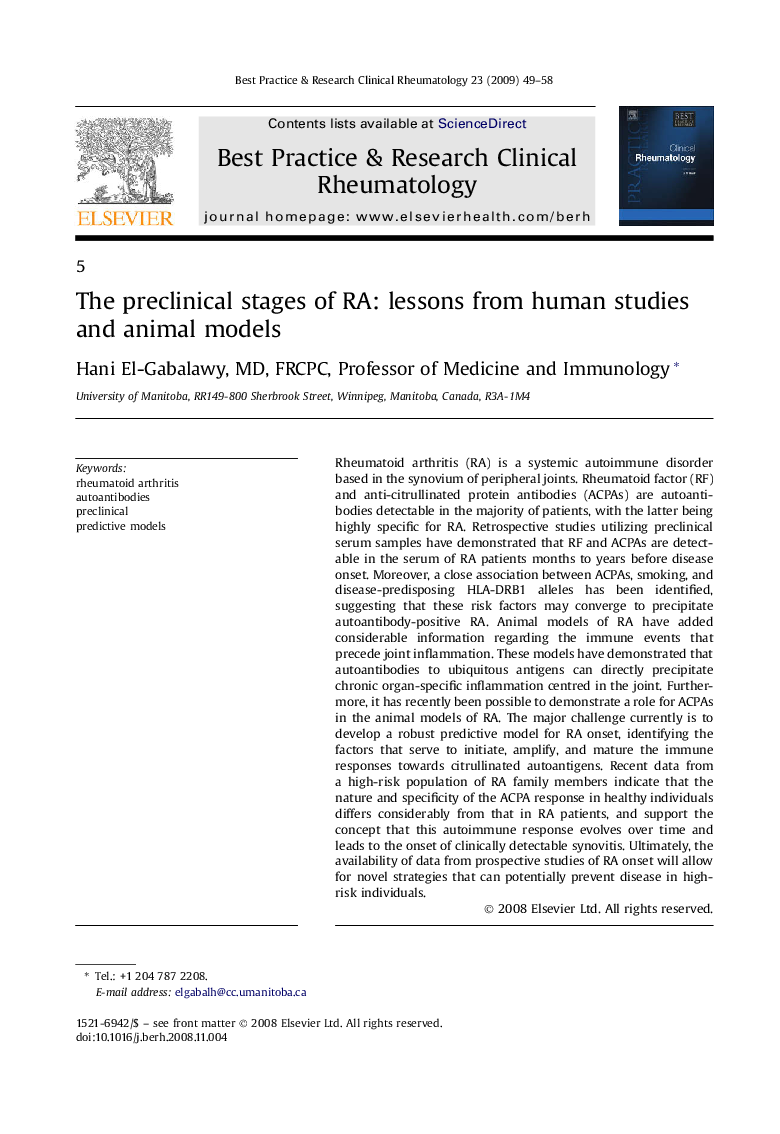 The preclinical stages of RA: lessons from human studies and animal models