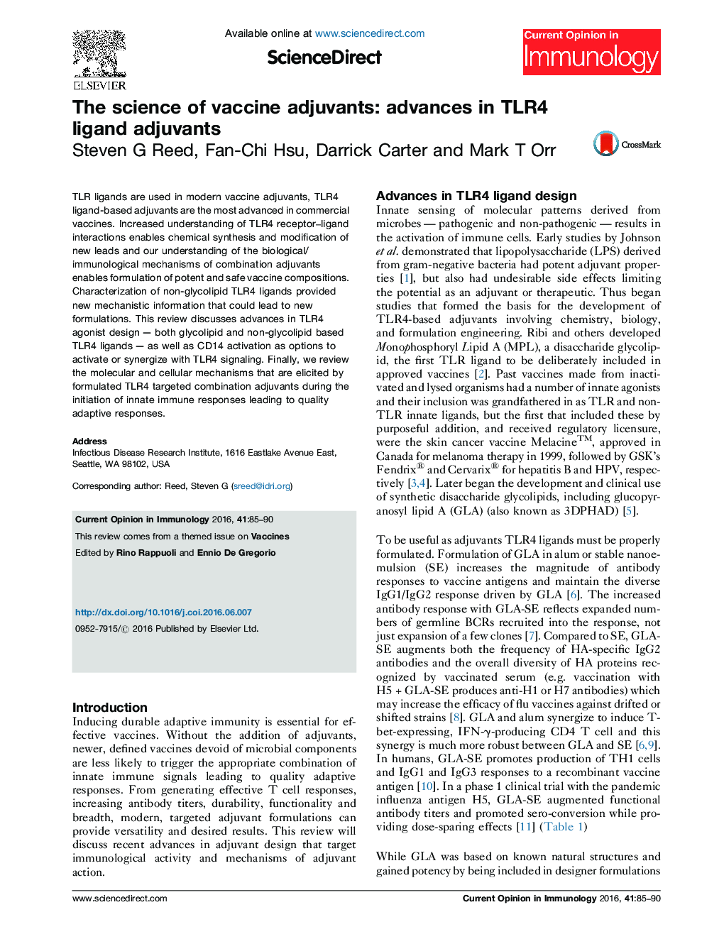 عکس صفحه اول مقاله: The science of vaccine adjuvants: advances in TLR4 ligand adjuvants The science of vaccine adjuvants: advances in TLR4 ligand adjuvants