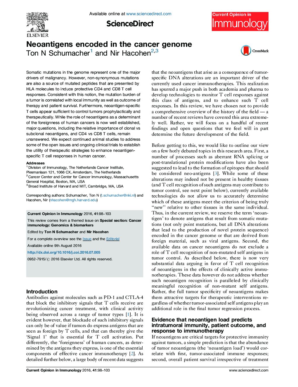 عکس صفحه اول مقاله: Neoantigens encoded in the cancer genome Neoantigens encoded in the cancer genome