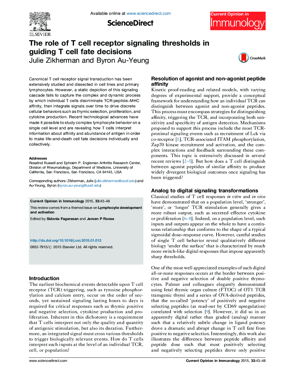 The role of T cell receptor signaling thresholds in guiding T cell fate decisions