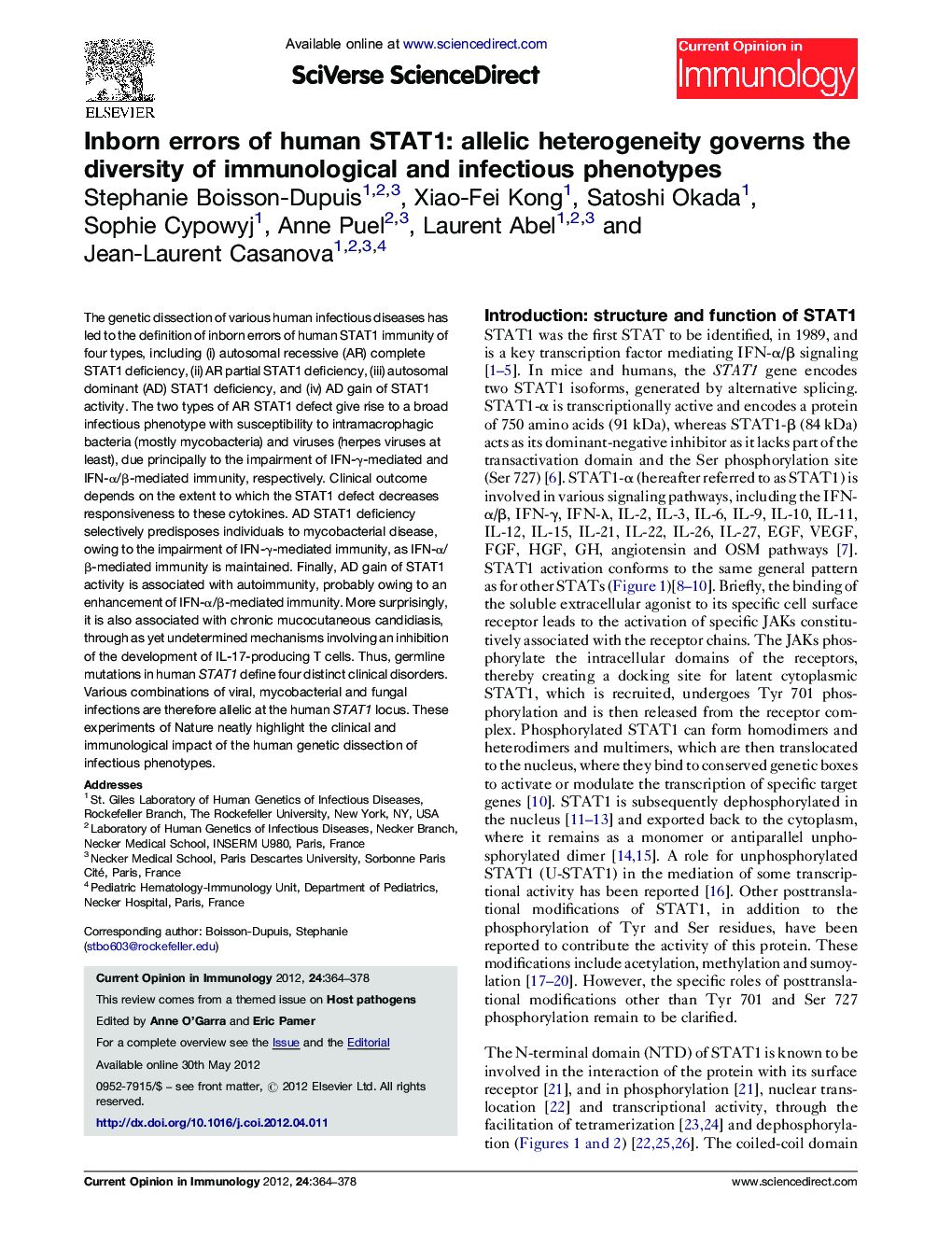 Inborn errors of human STAT1: allelic heterogeneity governs the diversity of immunological and infectious phenotypes