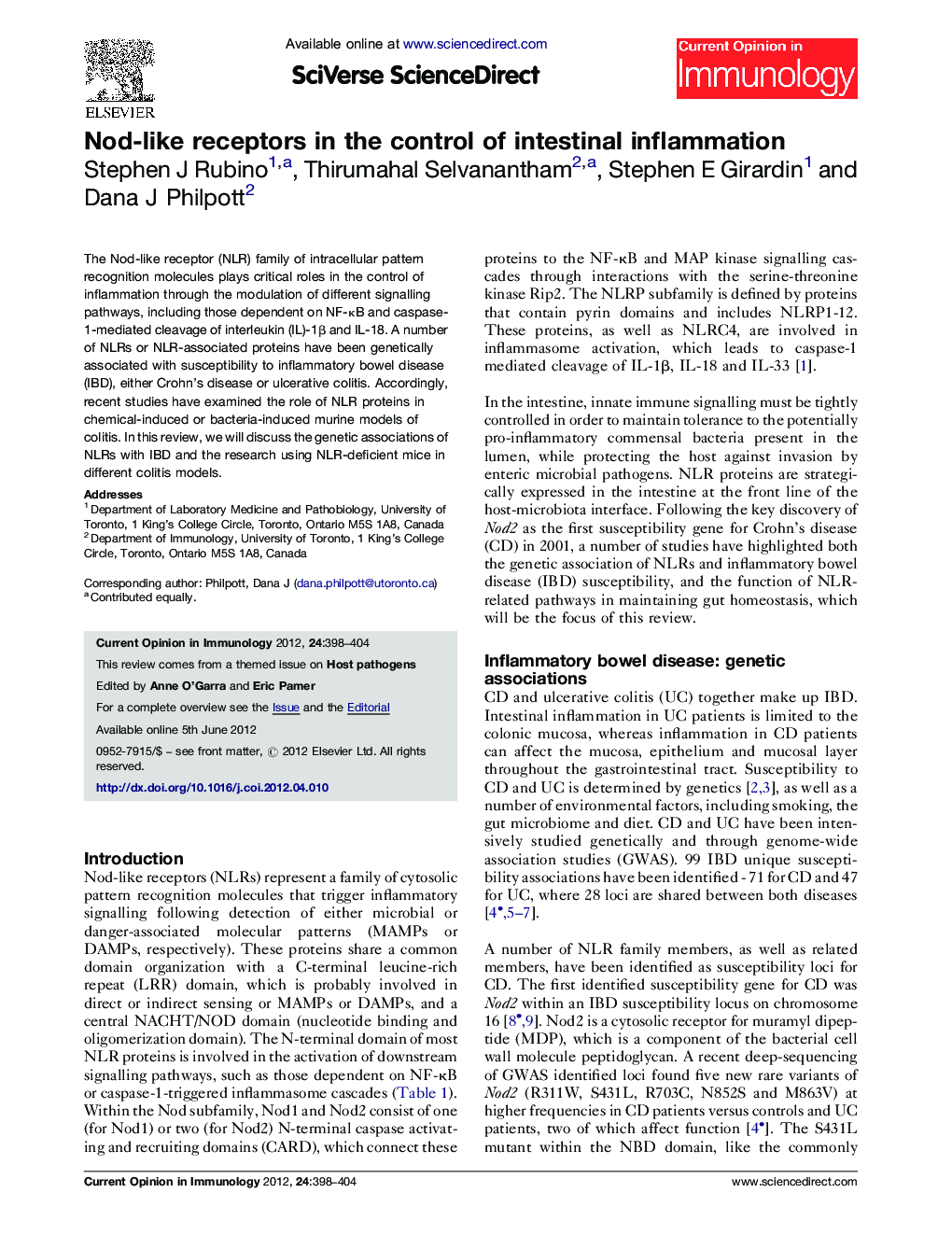 Nod-like receptors in the control of intestinal inflammation