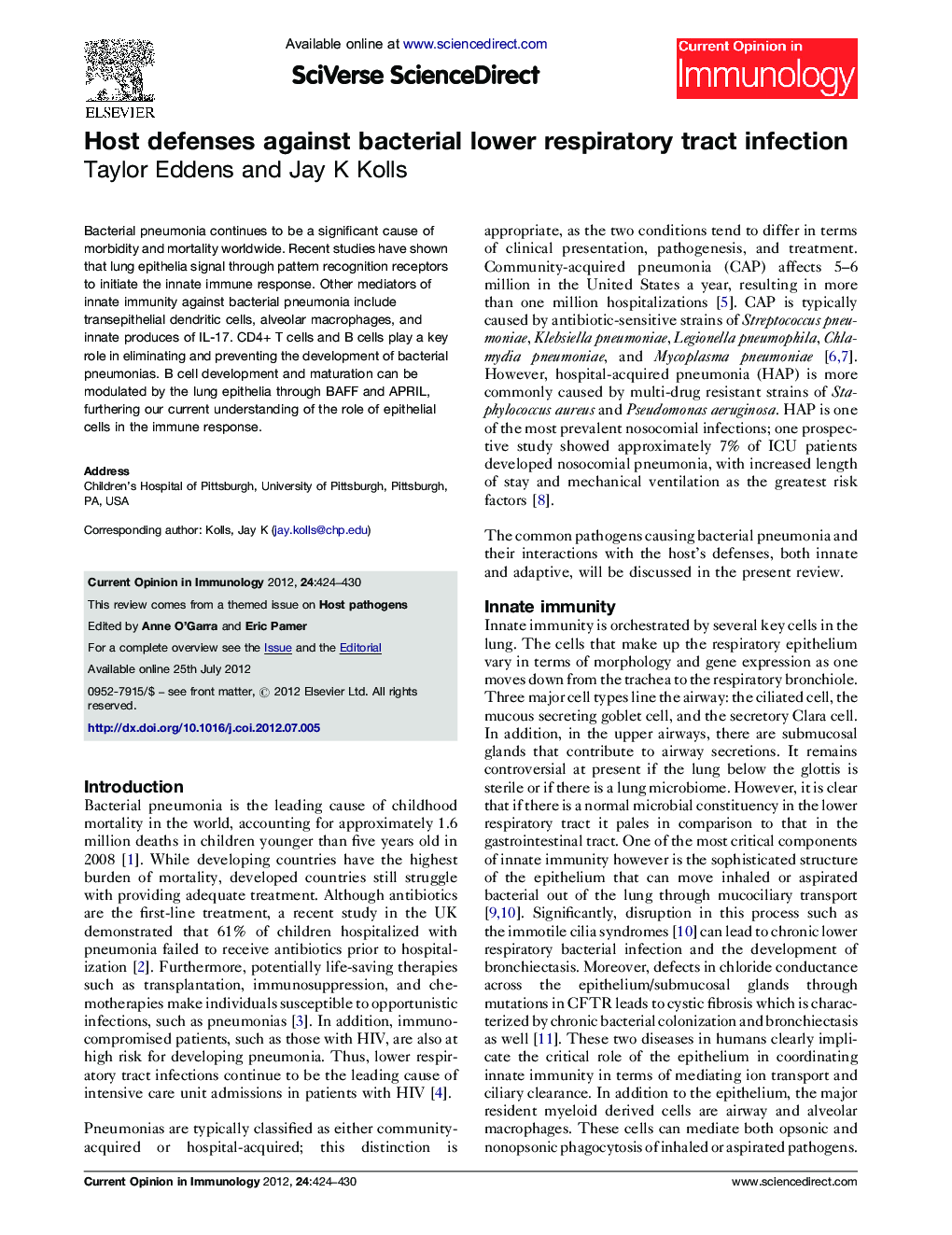 Host defenses against bacterial lower respiratory tract infection