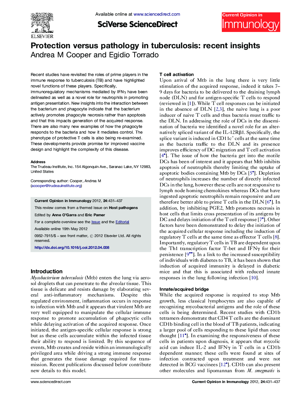 Protection versus pathology in tuberculosis: recent insights