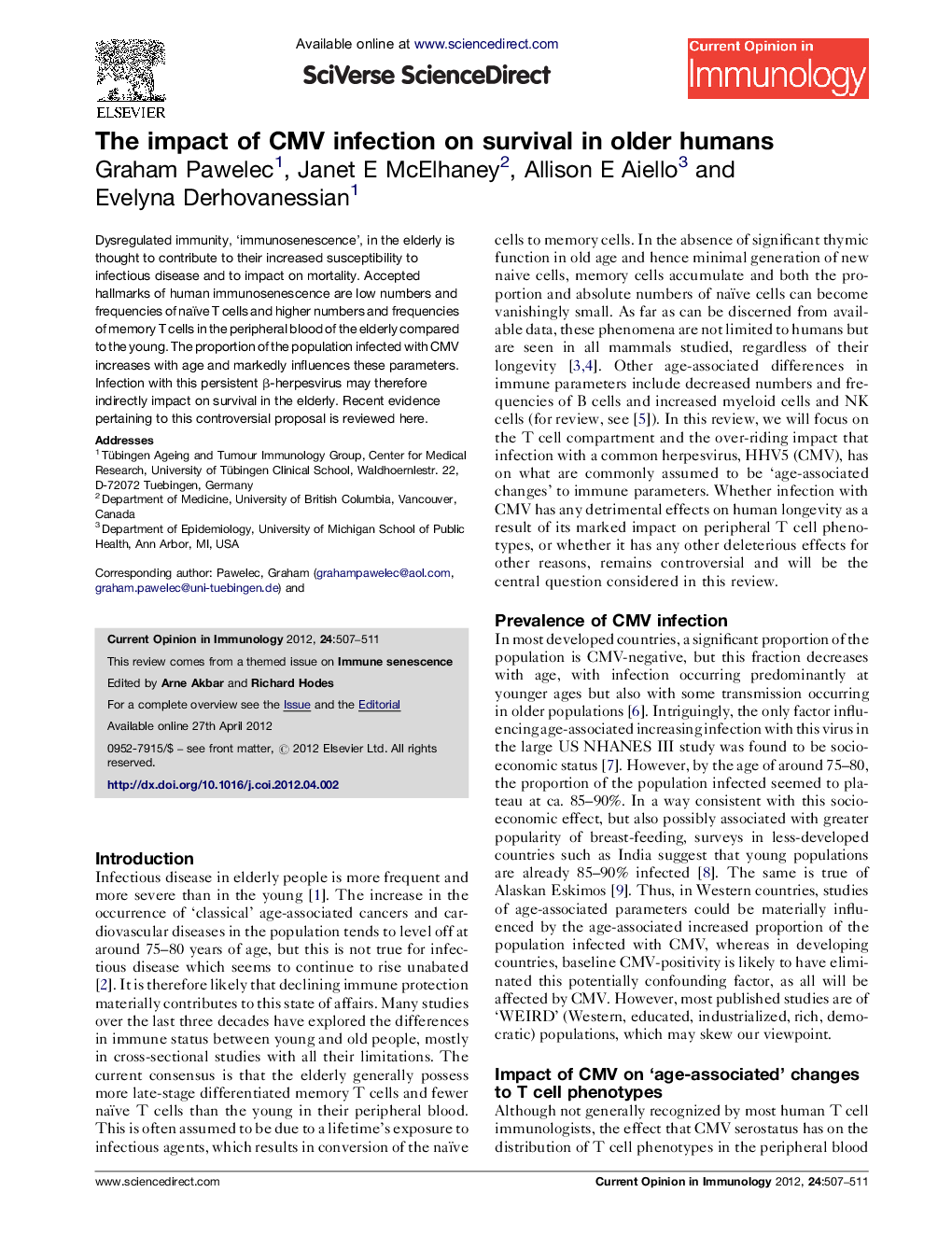 عکس صفحه اول مقاله: The impact of CMV infection on survival in older humans The impact of CMV infection on survival in older humans
