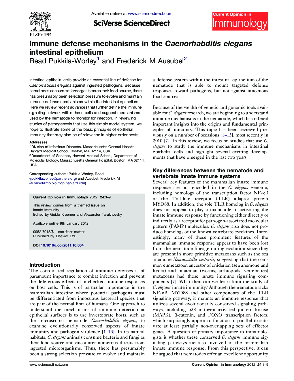 Immune defense mechanisms in the Caenorhabditis elegans intestinal epithelium