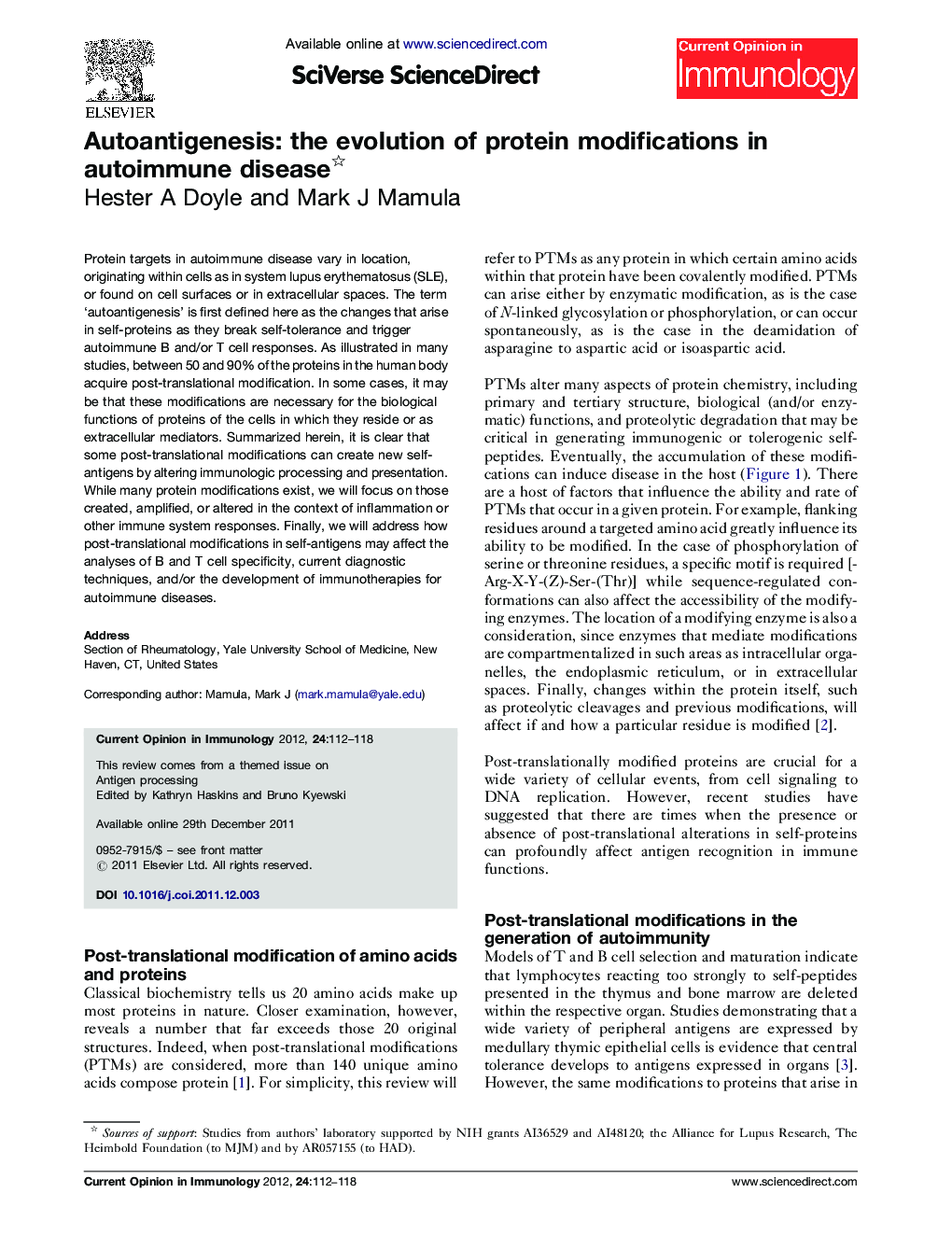 Autoantigenesis: the evolution of protein modifications in autoimmune disease