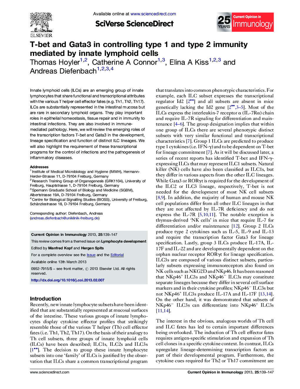 عکس صفحه اول مقاله: T-bet and Gata3 in controlling type 1 and type 2 immunity mediated by innate lymphoid cells T-bet and Gata3 in controlling type 1 and type 2 immunity mediated by innate lymphoid cells