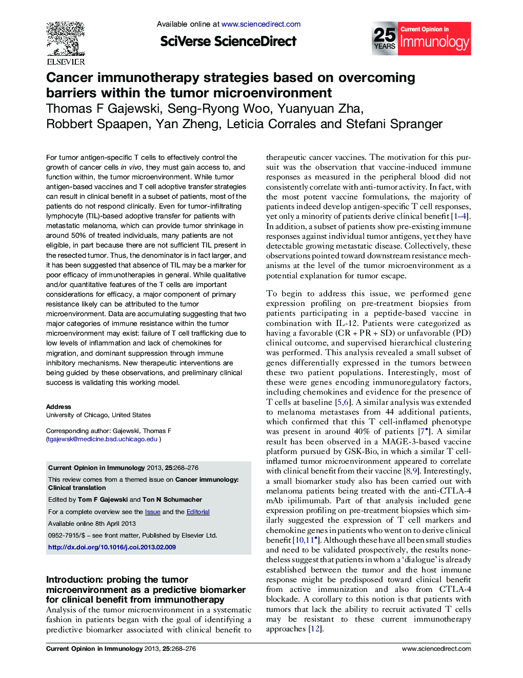 Cancer immunotherapy strategies based on overcoming barriers within the tumor microenvironment