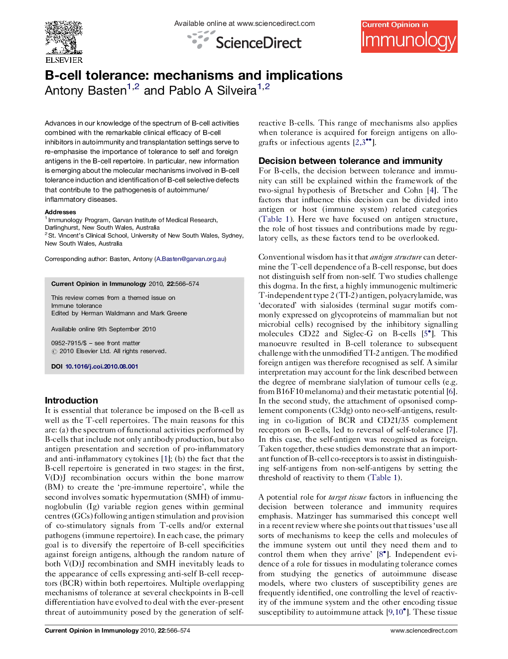 B-cell tolerance: mechanisms and implications